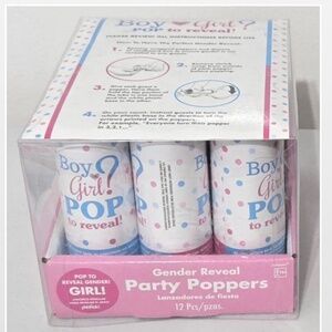New Amscan Gender Reveal Baby Party Confetti Poppers 12 Pieces Girl Pink NWT